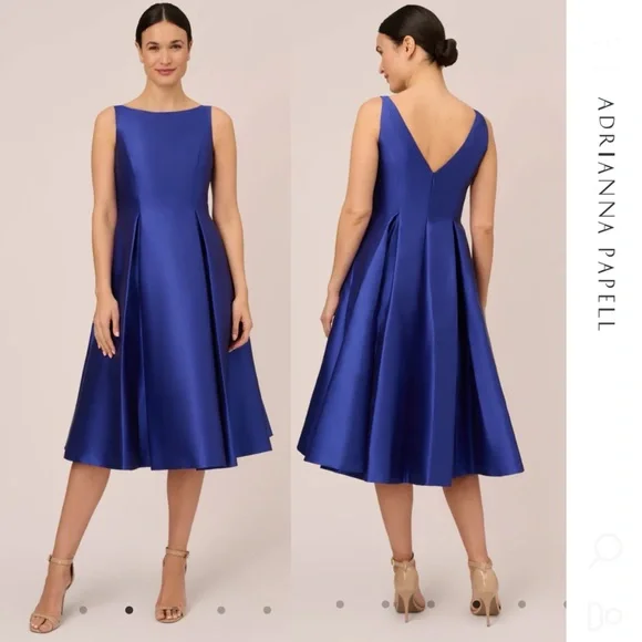 green emerald velvet dress Sleeveless Mikado Fit And Flare Midi Dress With V-Back In Electric Ice main image 0